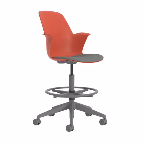 Fauteuil dessinateur Node - polypropylène - sur piétement 6 branches avec roulettes - placet d'assise textile enduit