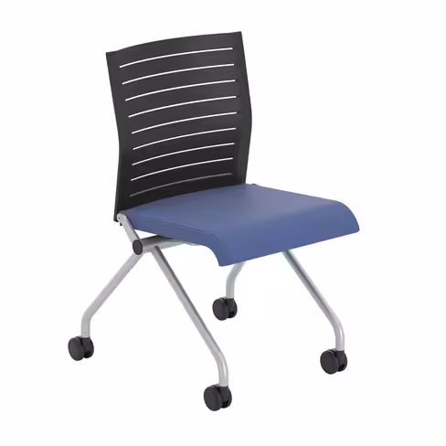 Chaise pliante Please - assise textile enduit - dossier polypropylène - piétement sur roulettes