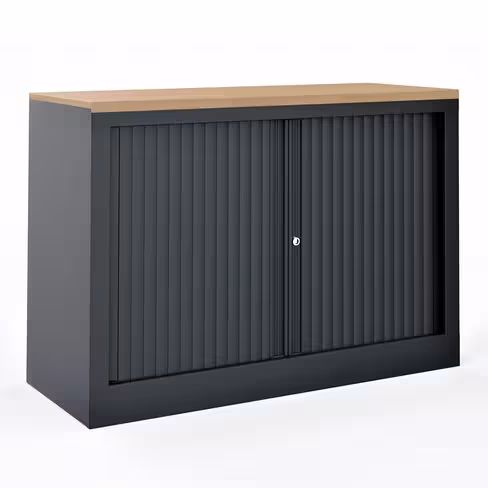 Armoire hauteur bureau métallique Evidence - l. 100 cm - 1 tablette - unicolore - fermeture rideaux