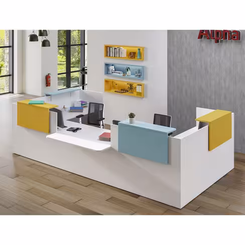 Banque d'accueil en U Ola - l. 345 x pr. 197,5 cm - avec comptoir bas PMR