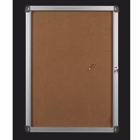 Vitrine d'intérieur murale - porte battante en PMMA - fond liège 4 A4