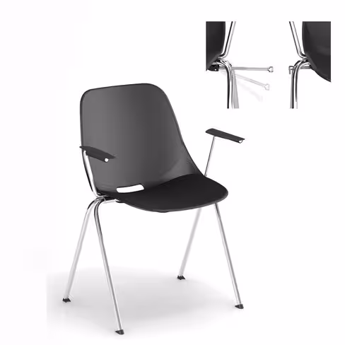 Fauteuil 4 pieds Bakea - polypropylène - piétement chrome - empilable et accrochable - lot de 4