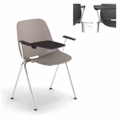 Fauteuil 4 pieds Bakea - polypropylène - tablette écritoire intégrée - piét. chrome - empilable accrochable - lot de 3