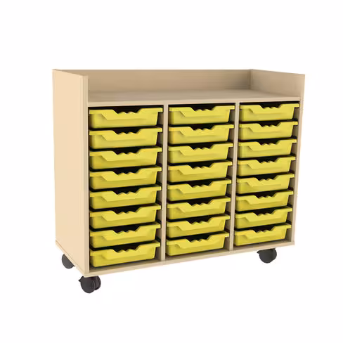 Meuble bas mobile 3 colonnes 24 bacs tiroirs Némo - hêtre miel