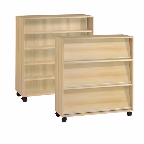 Bibliothèque présentoir mobile biface Némo - hêtre naturel