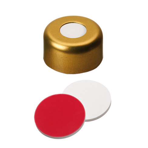 Bouchon 11 mm magnetic crimp cap, silver lacquered, with 5 mm hole, silicone white/PTFE red, 45deg shore A, 1,0 mm 1000