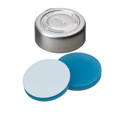 UltraClean Closure 20 mm Combination Seal Aluminium Cap tear off silic transp blue/PTFE white,45deg shore A,3.0 mm x 1000