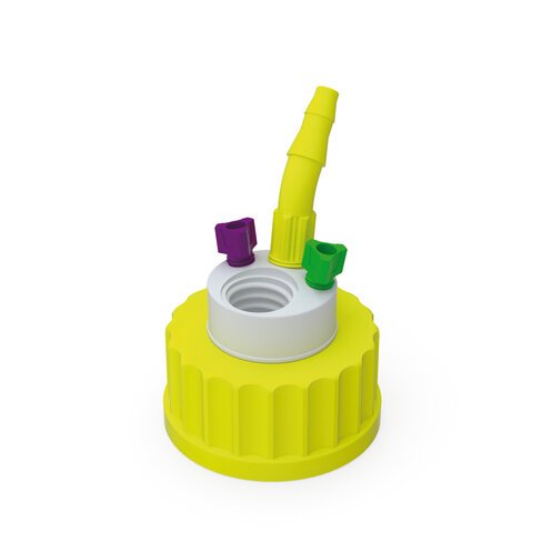Bouchon S40 de récupération de déchets avec 1 raccord GL14, 1 raccord olive et 2 raccords capillaires