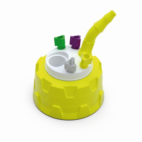 Bouchon GL45 de récupération de déchets avec 1 raccord GL14, 1 raccord olive et 4 raccords capillaires