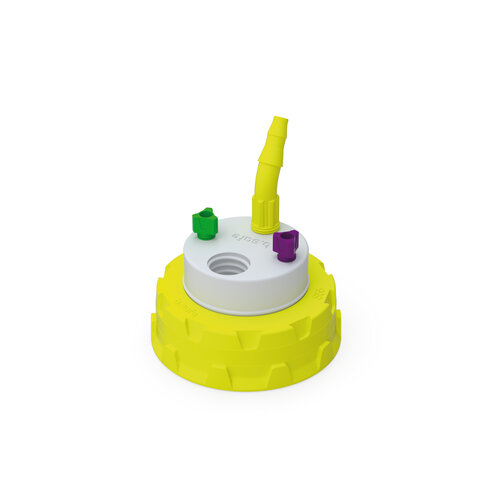 Bouchon S55 de récupération de déchets avec 1 raccord GL14, 1 raccord olive et 2 raccords capillaires