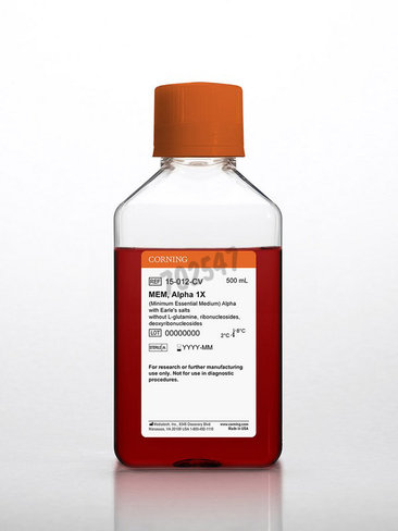 Alpha MEM avec sels de Earle sans ribonucléosides désoxyribonucléosides et sans L-Glutamine 500ml 6 bouteilles