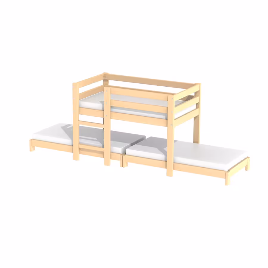 Lit double monobloc 120 x 60 cm - bois teinté - lot de 10 - coloris structure au choix
