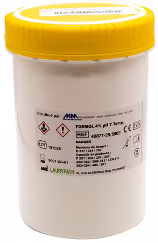 Pot 1000 ml contenant 500 ml de formol tamponné 4 % M/V ou 10 % V/V x 8 pots