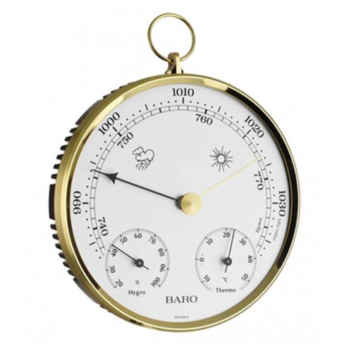 Thermomètre - Hygromètre - Baromètre mécanique - Lunette laiton x1