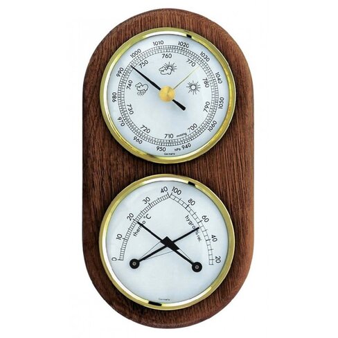 Station météo mécanique en chêne - Thermomètre - Hygromètre (zone de confort) - Baromètre x1
