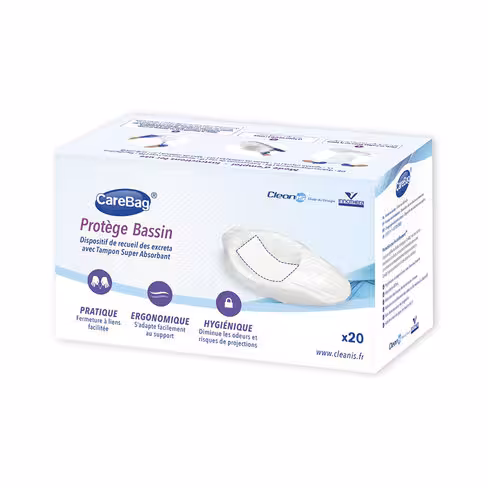 Sac hygiénique avec tampon absorbant 500 ml pour bassin de lit - lot de 20