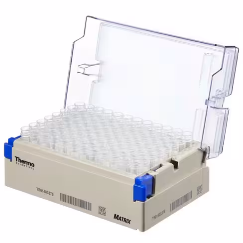 Portoir latch rack à code barre de 96 tubes 2D screwtop 0,5 ml avec bouchon à vis et marquage 1D sur côté tube fond V