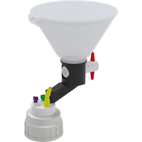 Bouchon B53 de récupération de déchets avec 1 entonnoir à robinet 1 raccord GL14, 1 raccord olive