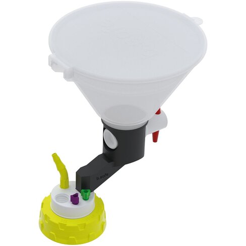 Bouchon S55 de récupération de déchets avec 1 entonnoir à robinet 1 raccord GL14, 1 raccord olive