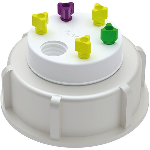 Bouchon S65 de récupération de déchets avec 1 raccord GL14, 1 raccord olive et 4 Raccord capillaire