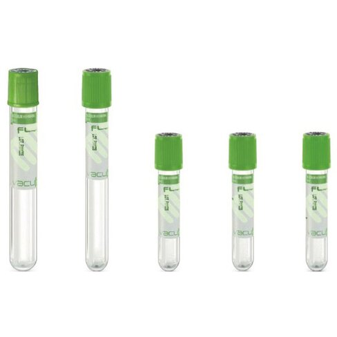 Tube stérile Vacumed Plus avec Héparine de sodium étiquette transparente bouchon vert clair 6 ml x 100