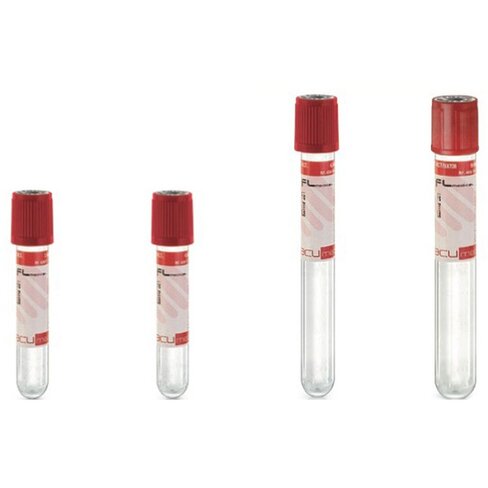 Tube stérile Vacumed Plus avec activateur de caillot + 3 ml de sang, étiquette transparente bouchon rouge x 100