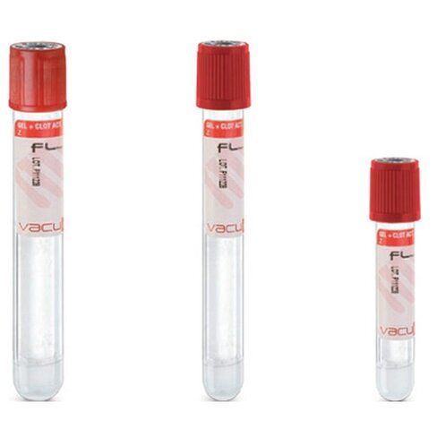 Tube stérile Vacumed Plus avec activateur de caillot et séparateur de gel + 8 ml de sang, étiquette transparente