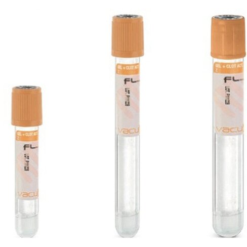 Tube stérile Vacumed Plus avec activateur de caillot et séparateur de gel + 2 ml de sang, étiquette transparente