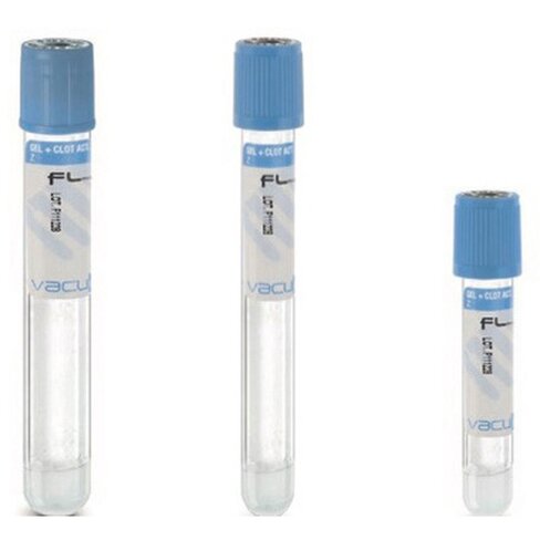 Tube stérile Vacumed Plus avec activateur de caillot et séparateur de gel + 2 ml de sang, étiquette transparente