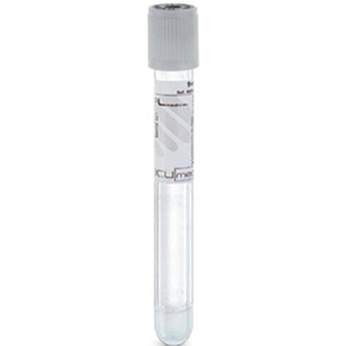 Tube stérile Vacumed Plus avec séparateur de gel + K2 EDTA x 2 ml de sang, étiquette transparente bouchon perle x 100