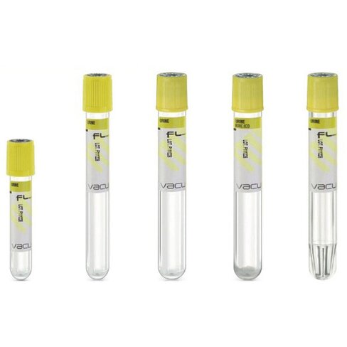 Tube stérile Vacumed sans conservateur x 10 ml d urine bouchon jaune x 100