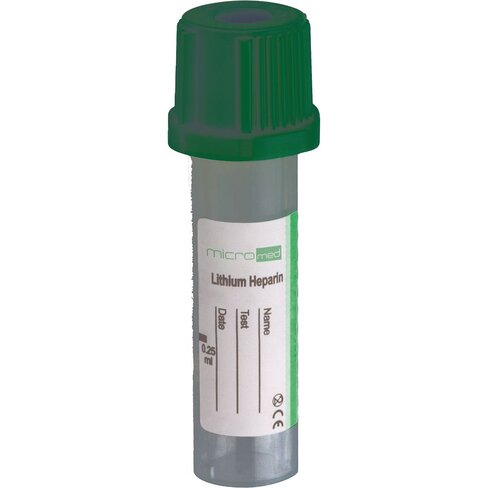 Tube Micromed , avec Héparine de lithium x 0,5 ml de sang, bouchon vert x 100