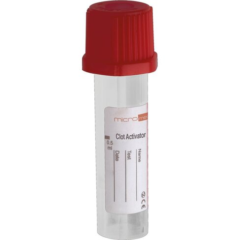 Tube Micromed , avec activateur de caillot x 0,5 ml de sang, bouchon rouge x 100
