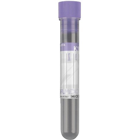 Tube PP 16x60 mm avec K3 EDTA x 2,5 ml de sang, bouchon violet x 1000