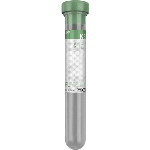 Tube PP 13x75 mm avec K3 EDTA x 3 ml de sang, bouchon perforable vert x 1000