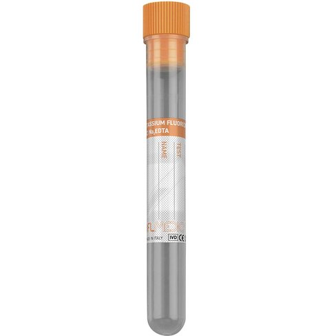 Tube PP 13x75 mm avec Fluorure de Potassium x 2,5 ml de sang, bouchon orange x 1000