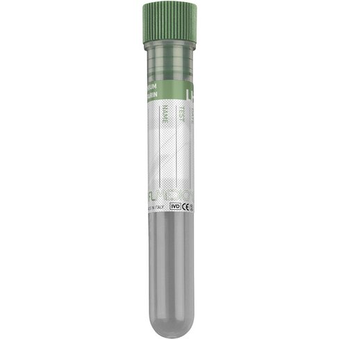 Tube PP 13x75 mm avec Héparine de Lithium x 2,5 ml de sang, bouchon vert x 1000
