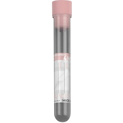 Tube en PP 13x75 mm avec 0,5 ml de Citrate de Sodium (3,8%) x 2 ml de sang (VS) et 2,25 ml de sang (coagulation), pour