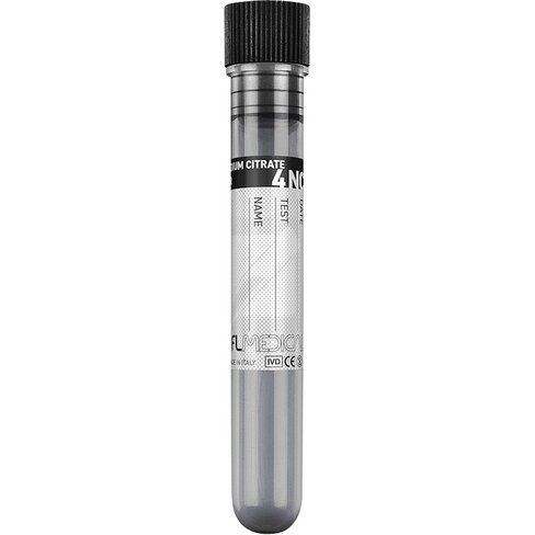 Tube en PP 13x75 mm avec 0,4 ml de Citrate de Sodium (3,8%) x 1,6 ml de sang (VS), bouchon noir pour ESR x 1000