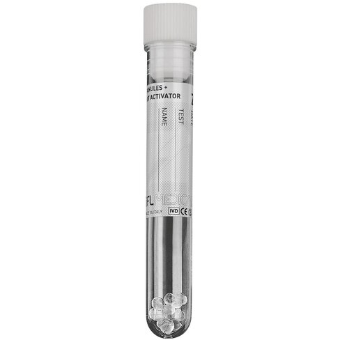 Tube en PMMA 16x100 mm avec granules séparateurs silicone à l intérieur bouchon blanc x 1000