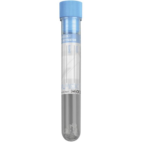 Tube en PP 12x86 mm avec granules séparateurs et activateur de la coagulation silicone à l intéreirur bouchon bleu x