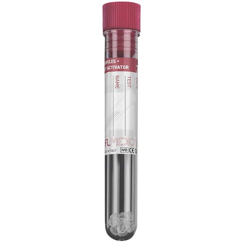 Tube en PMMA 13x75 mm avec granules séparateurs et activateur de la coagulation silicone à l intérieur bouchon