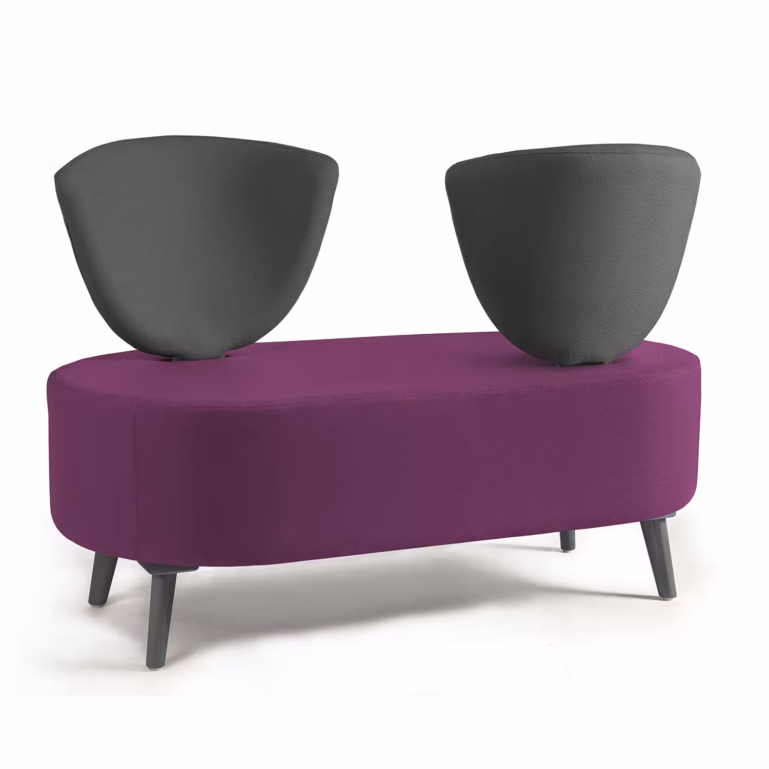 Banquette 2 places Bulle - dossier inversé - pieds hêtre teinté - assise et dossier bicolores - tissu