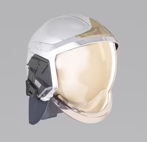 Casque type B F1XF peint - plaque dorée SP - écran facial doré - oculaire transparent - bavolet textile