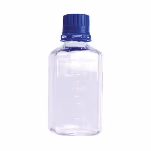 Flacon de milieu carré avec cap à témoin d'intégrité, PETG, 500 mL x 12