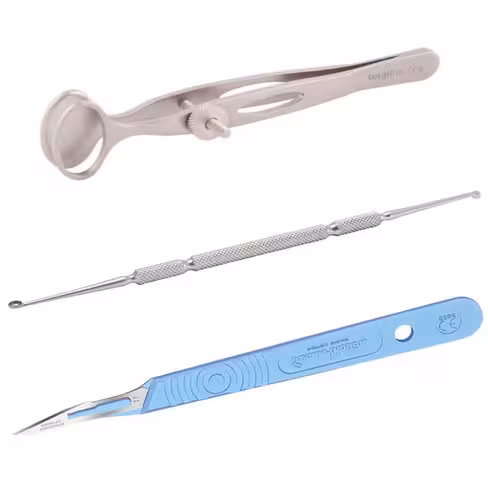 Set Chalazion pince médium - curette à chalazion double - couteau lame 11 - boîte de 10 unités