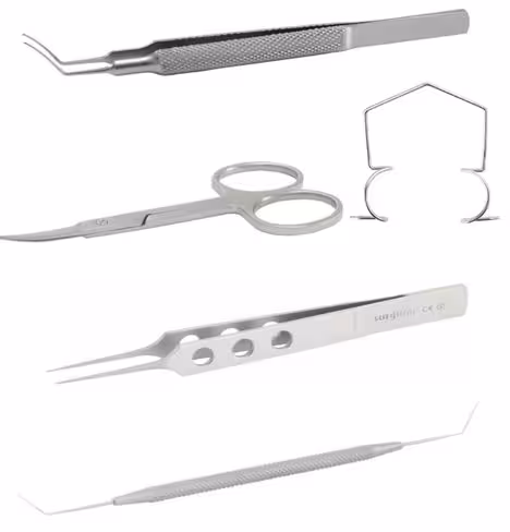 Set cataracte 5 instruments - pince à capsulorhéxis MICS courbe - manche rond - boîte de 10 unités