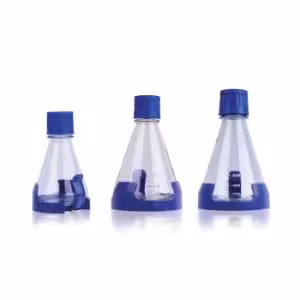 Fiole à agiter en PC, 500 mL, fond plat, stérile avec cap DuoCap breveté à échange d'air x 12