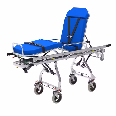 Brancard d'ambulance monobloc avec plicature genoux et appui-tête - 450 CF Vintage - appui tête - 5 parties - 55 cm