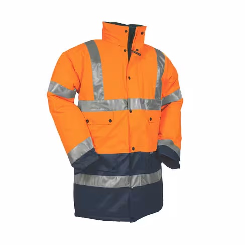 Parka haute visibilité - Teiho - Codupal - doublure matelassée - orange fluo/marine - taille au choix